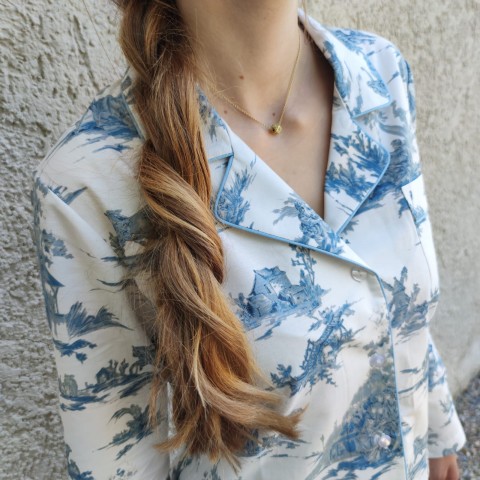 Toile de Jouy Blue - Cotton Percale Women Pajama