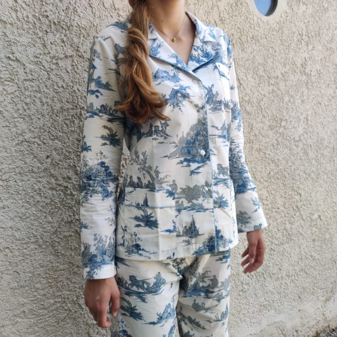Toile de Jouy Blue - Cotton Percale Women Pajama